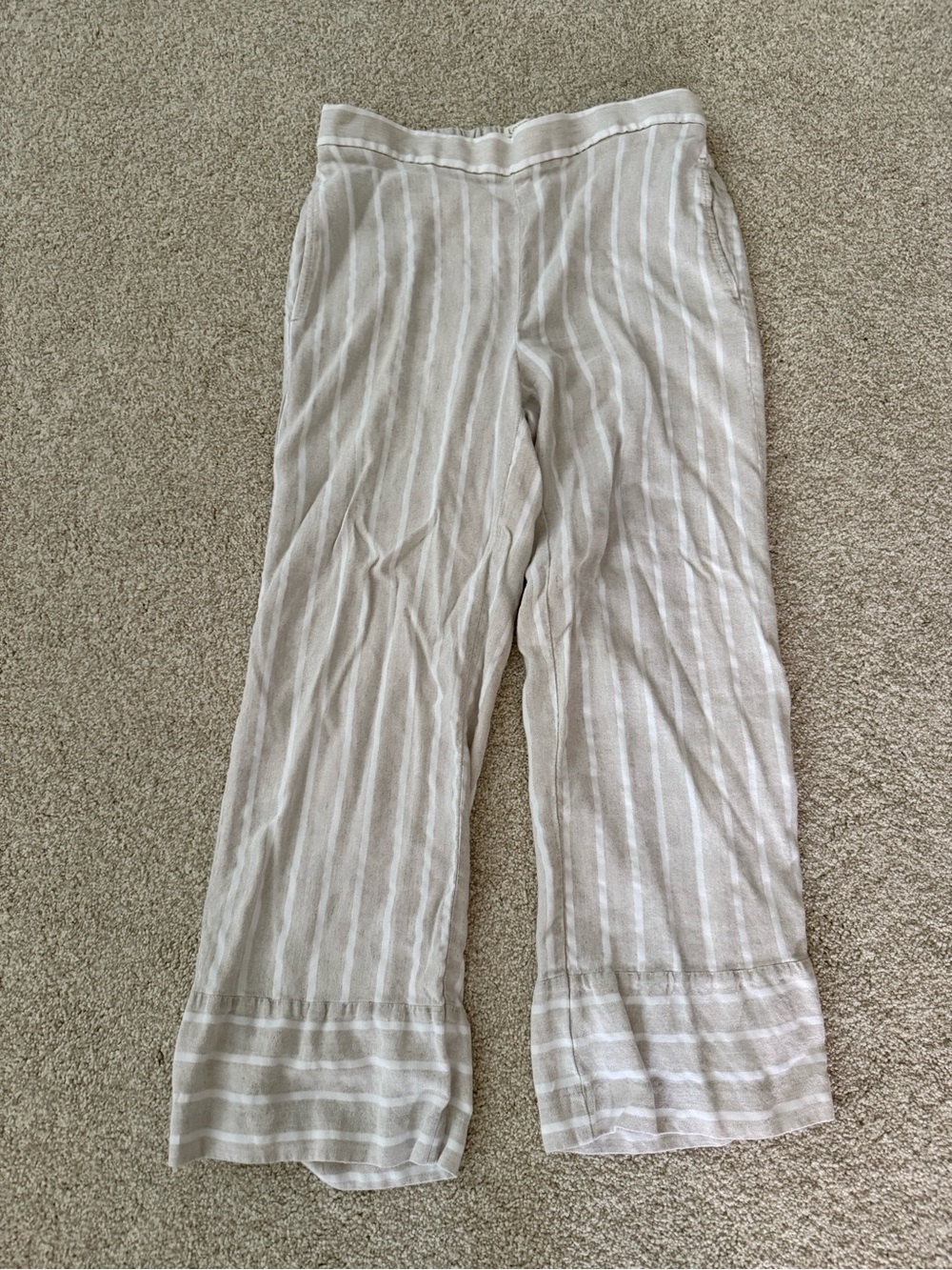 LOFT Cream and White Striped Wide-Leg Pants